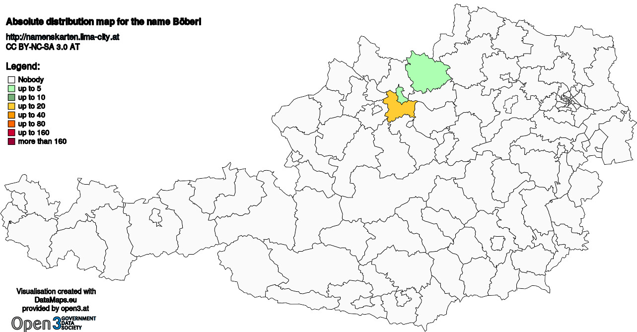 Absolute Distribution maps for surname Böberl