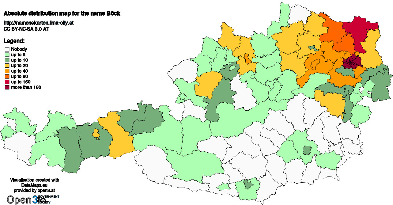 Absolute Distribution maps for surname Böck