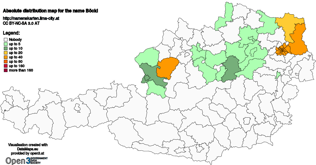 Absolute Distribution maps for surname Böckl