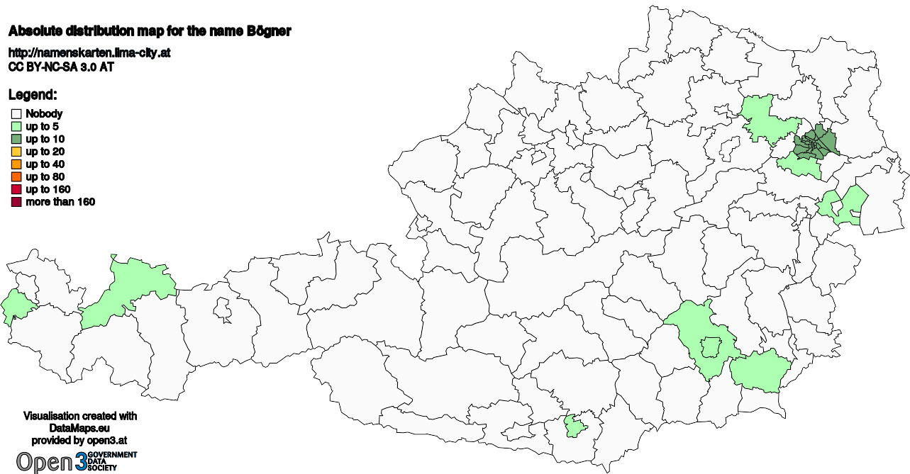 Absolute Distribution maps for surname Bögner