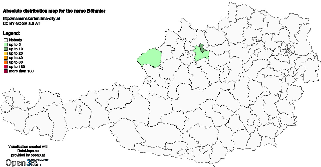Absolute Distribution maps for surname Böhmler
