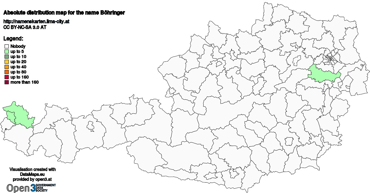 Absolute Distribution maps for surname Böhringer