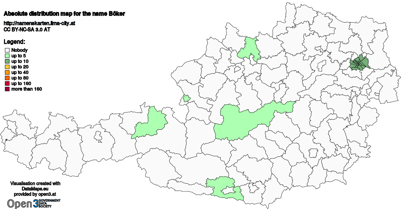 Absolute Distribution maps for surname Böker