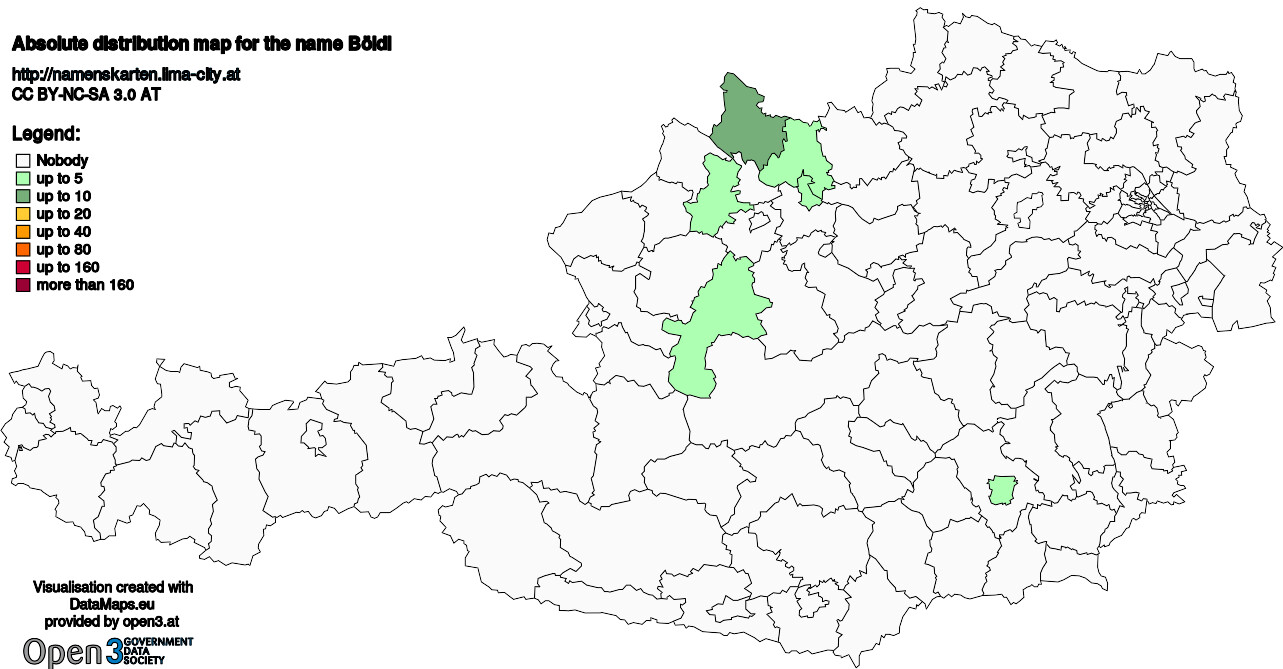 Absolute Distribution maps for surname Böldl