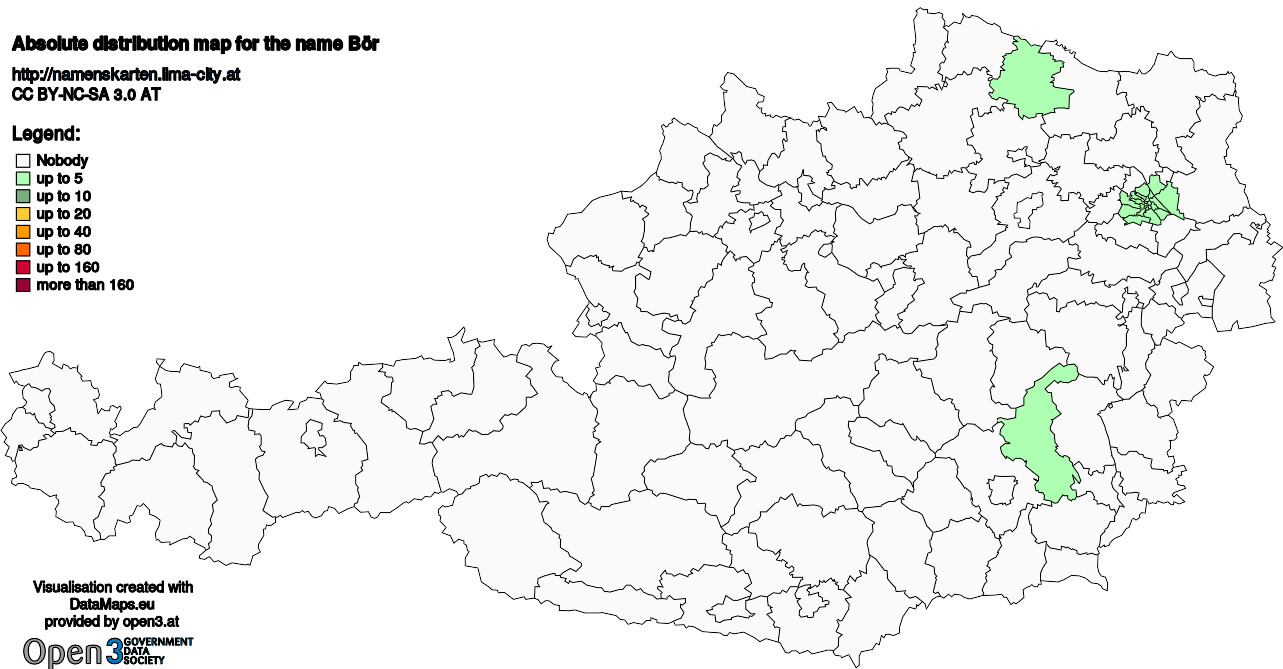 Absolute Distribution maps for surname Bör