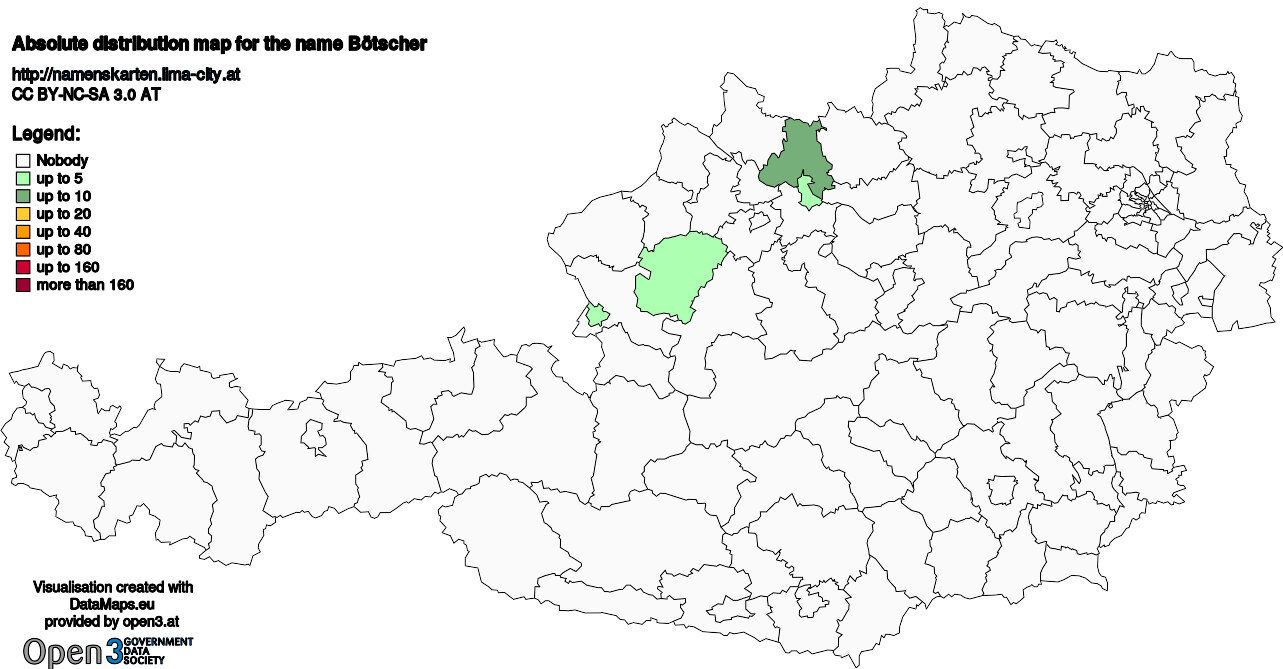 Absolute Distribution maps for surname Bötscher