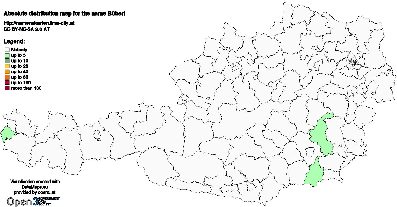 Absolute Distribution maps for surname Büberl