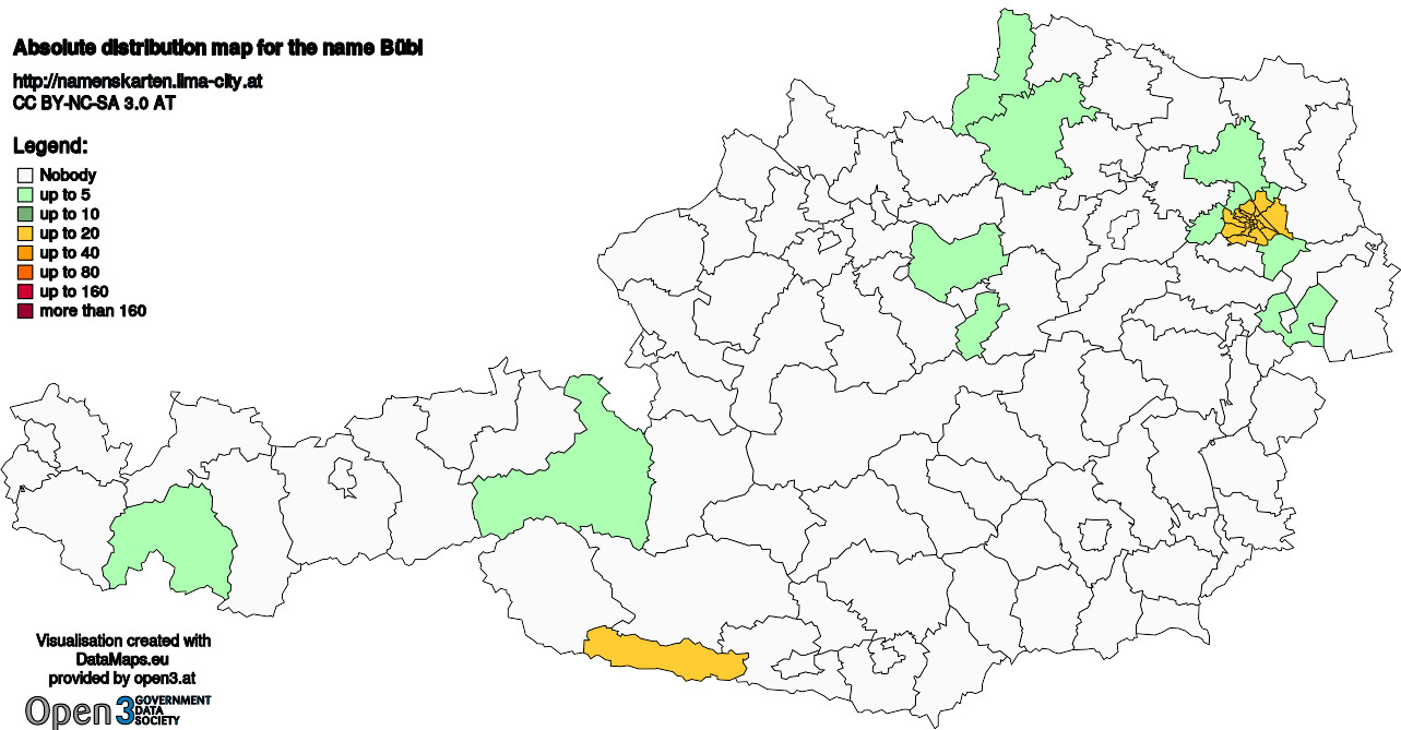 Absolute Distribution maps for surname Bübl