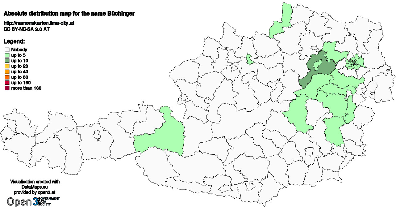 Absolute Distribution maps for surname Büchinger