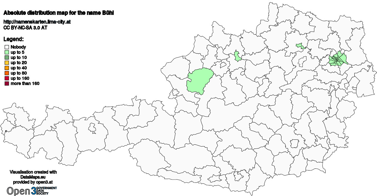 Absolute Distribution maps for surname Bühl