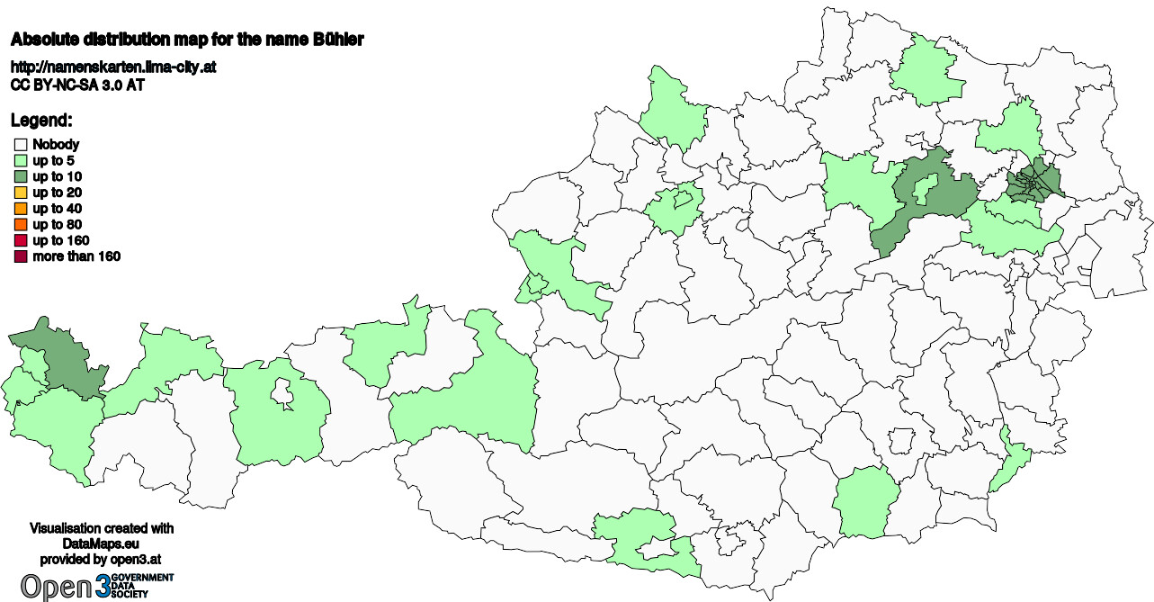 Absolute Distribution maps for surname Bühler