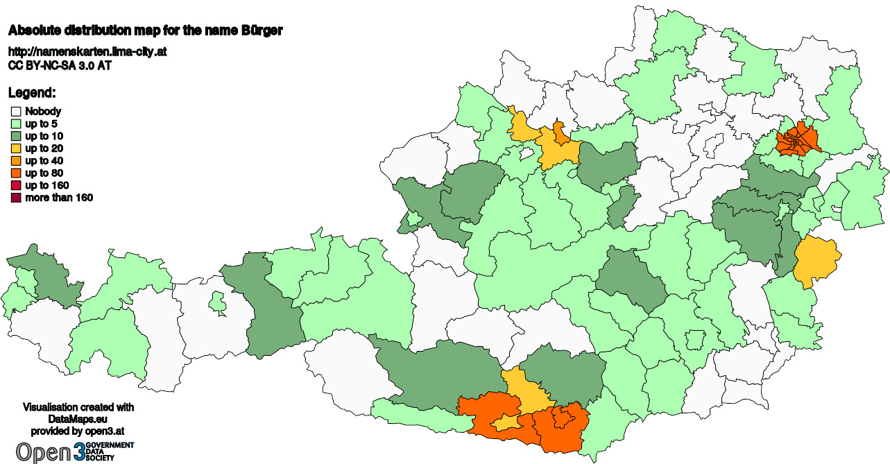 Absolute Distribution maps for surname Bürger