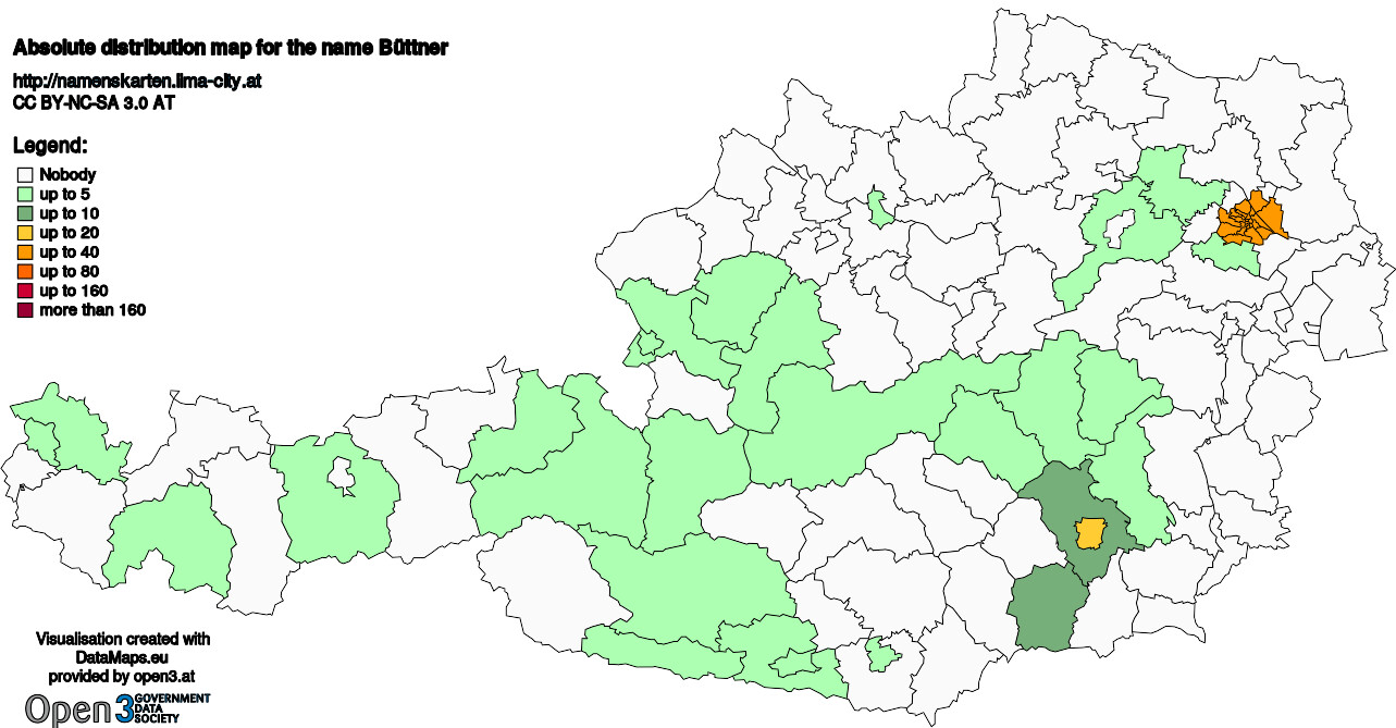 Absolute Distribution maps for surname Büttner