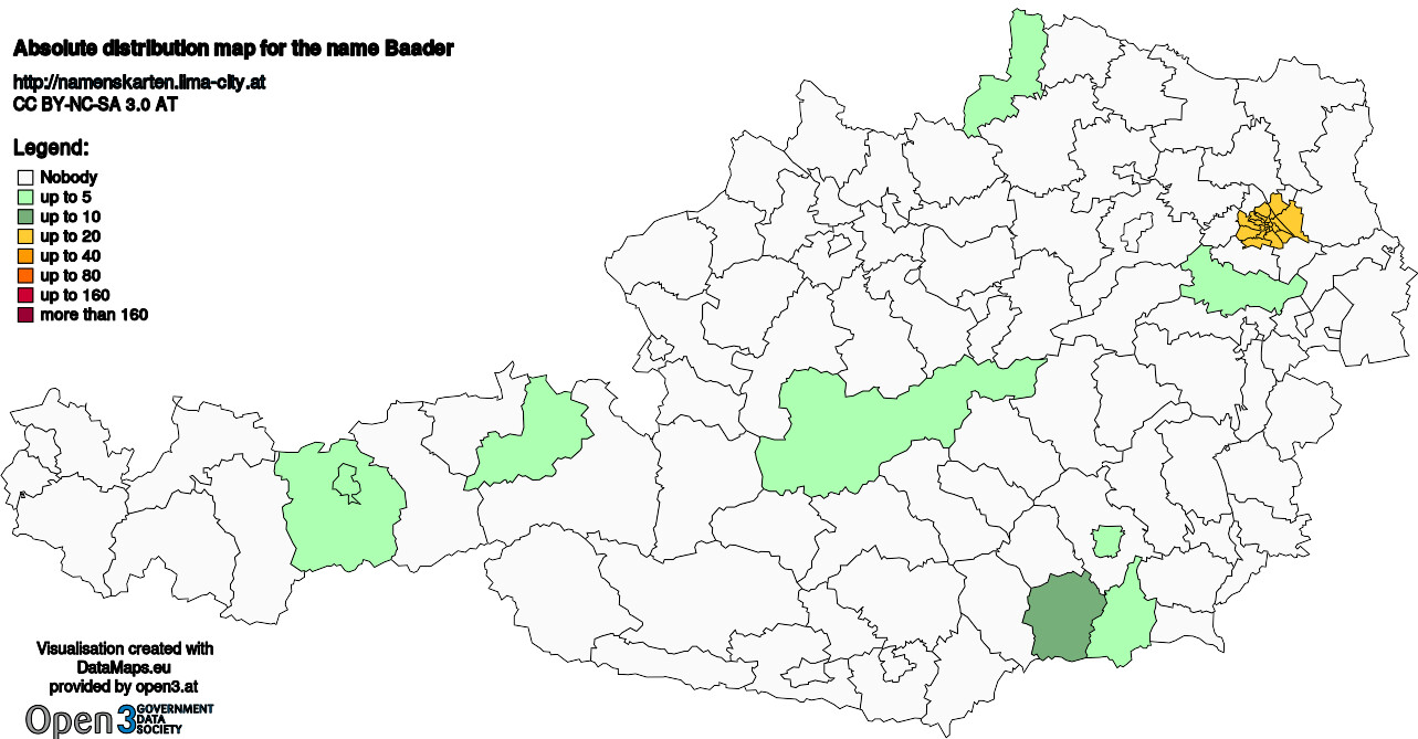 Absolute Distribution maps for surname Baader