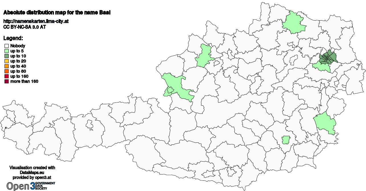 Absolute Distribution maps for surname Baal