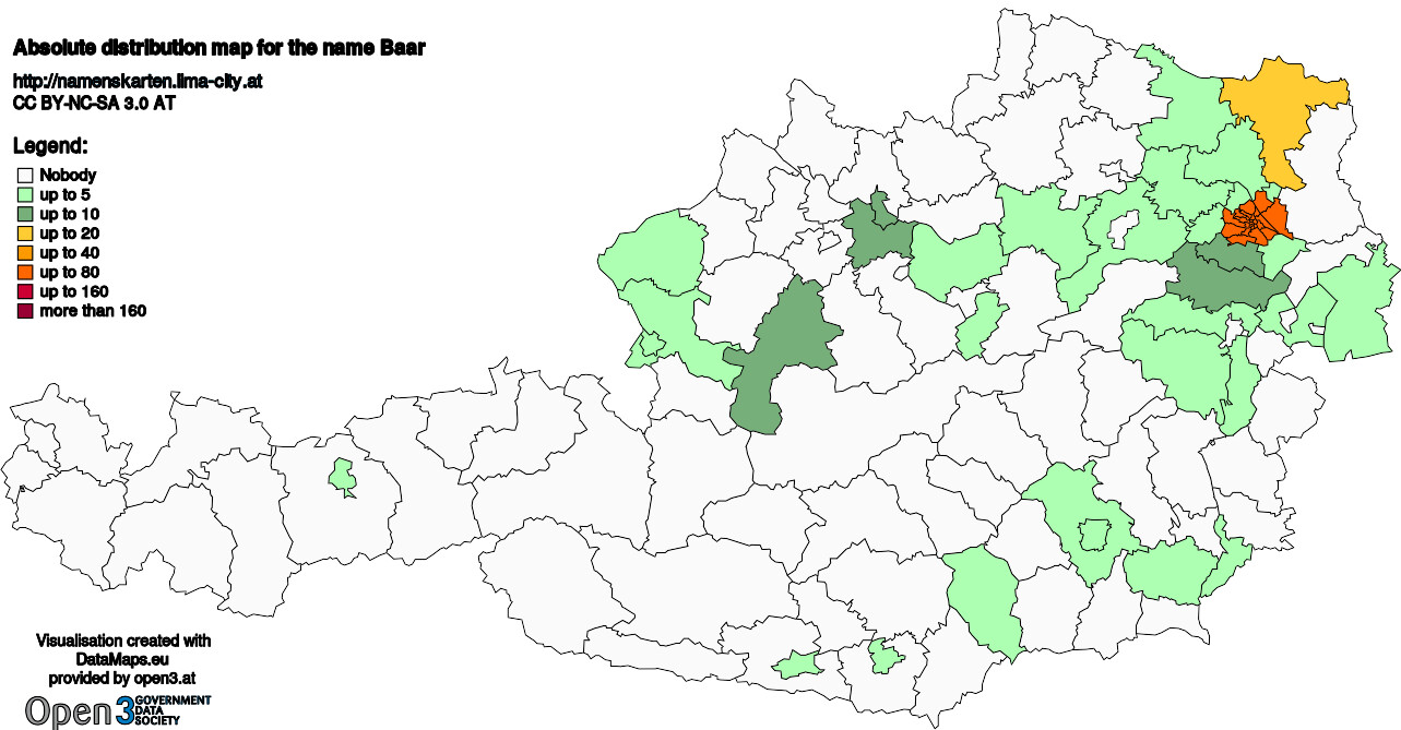 Absolute Distribution maps for surname Baar