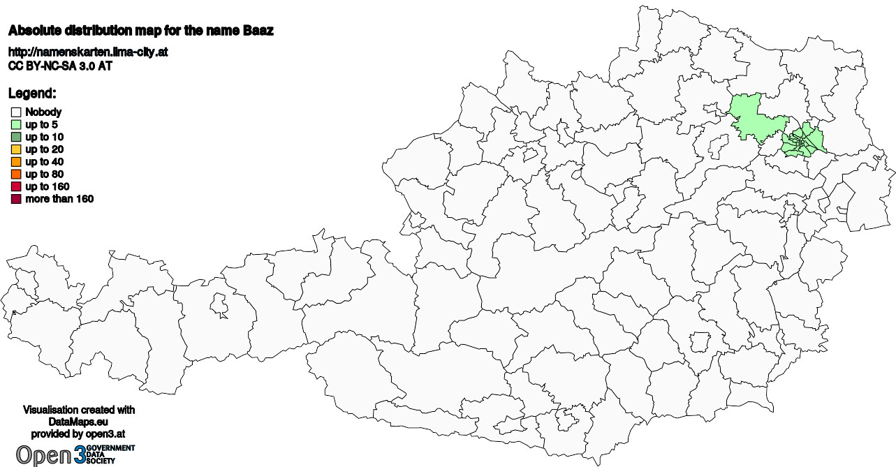 Absolute Distribution maps for surname Baaz