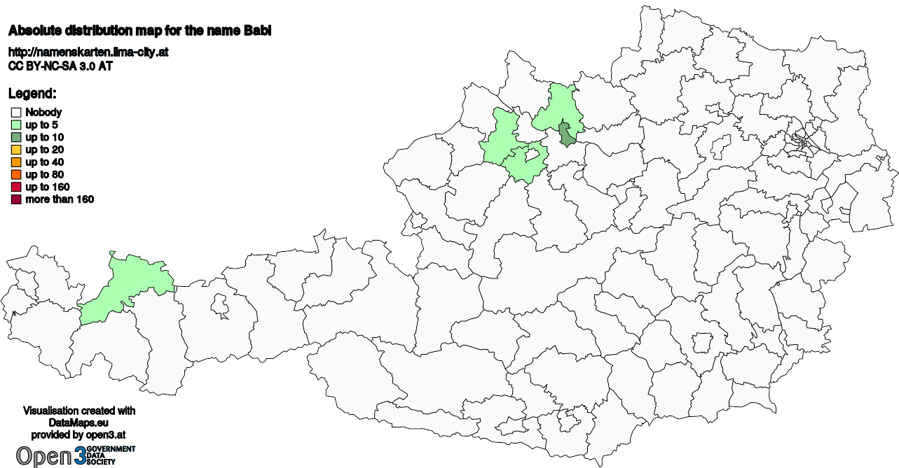 Absolute Distribution maps for surname Babl