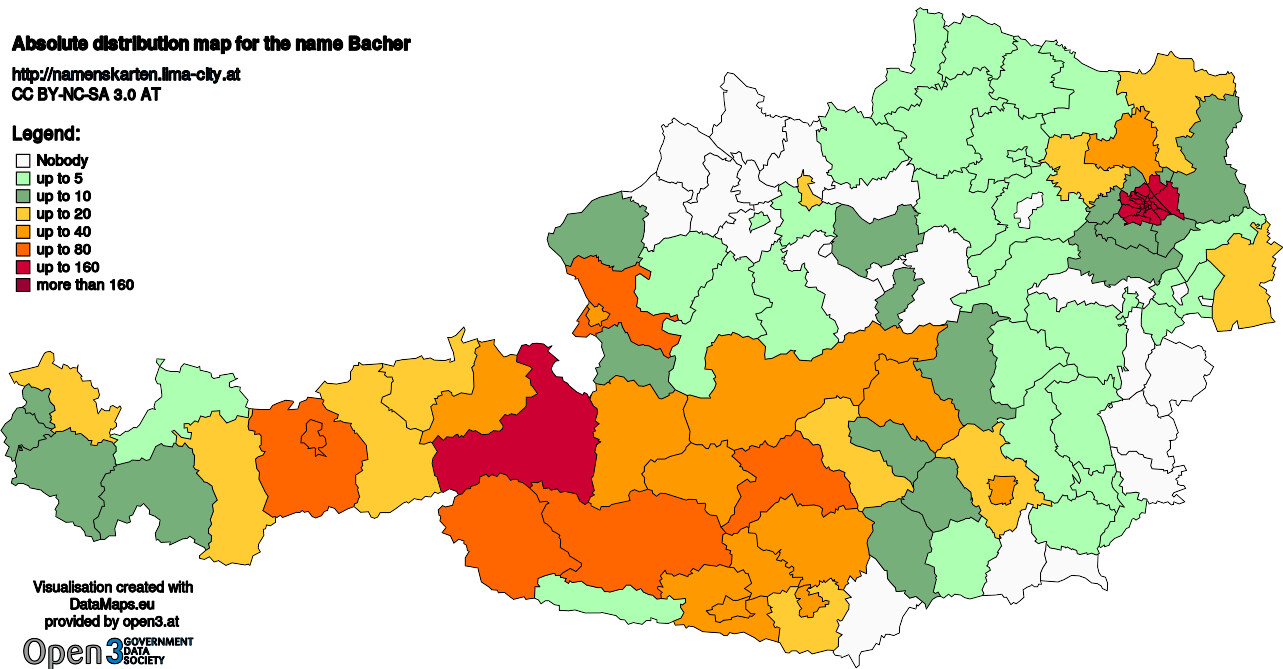 Absolute Distribution maps for surname Bacher