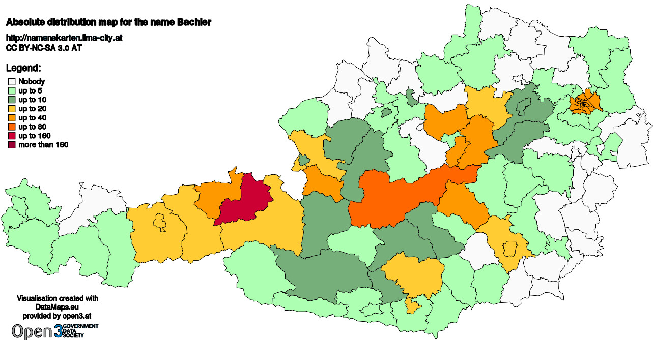 Absolute Distribution maps for surname Bachler