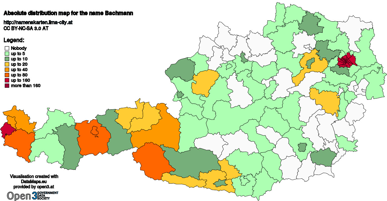 Absolute Distribution maps for surname Bachmann