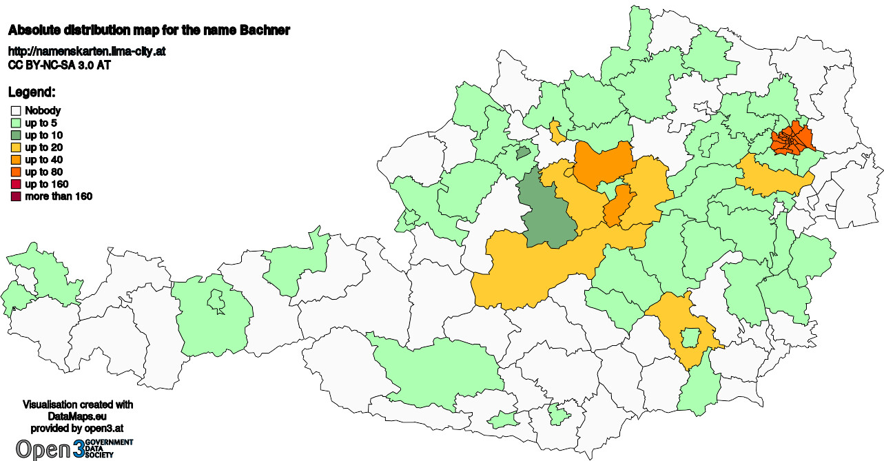 Absolute Distribution maps for surname Bachner