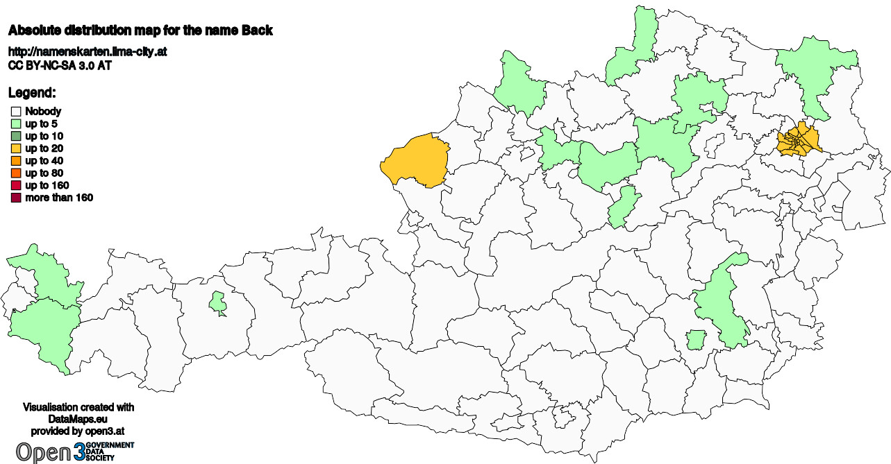 Absolute Distribution maps for surname Back