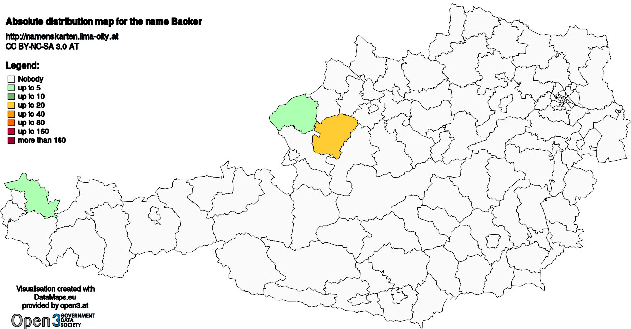 Absolute Distribution maps for surname Backer