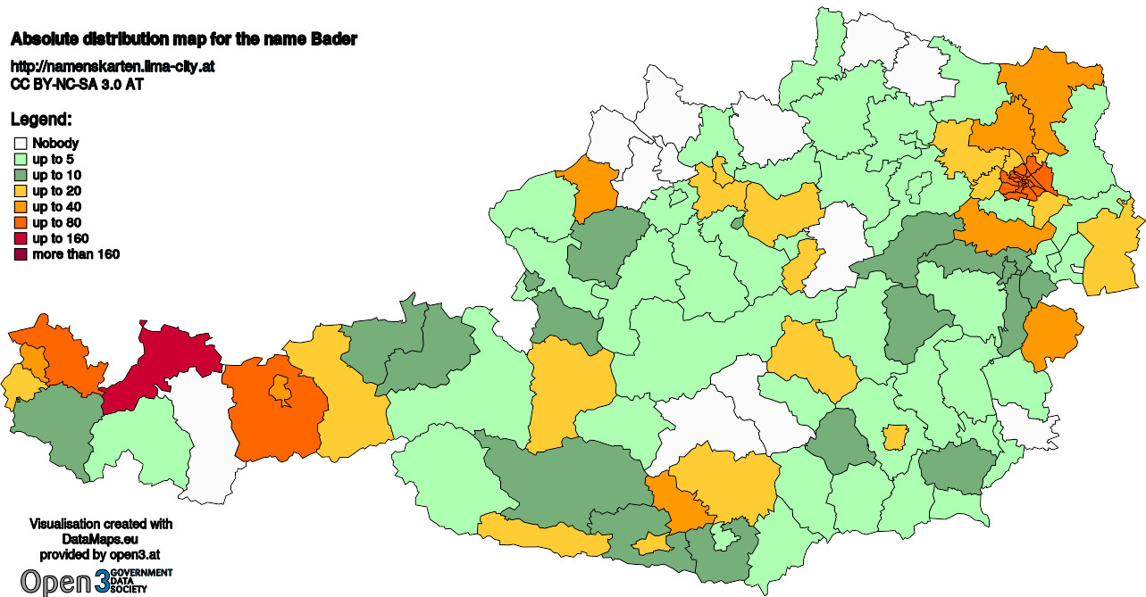 Absolute Distribution maps for surname Bader