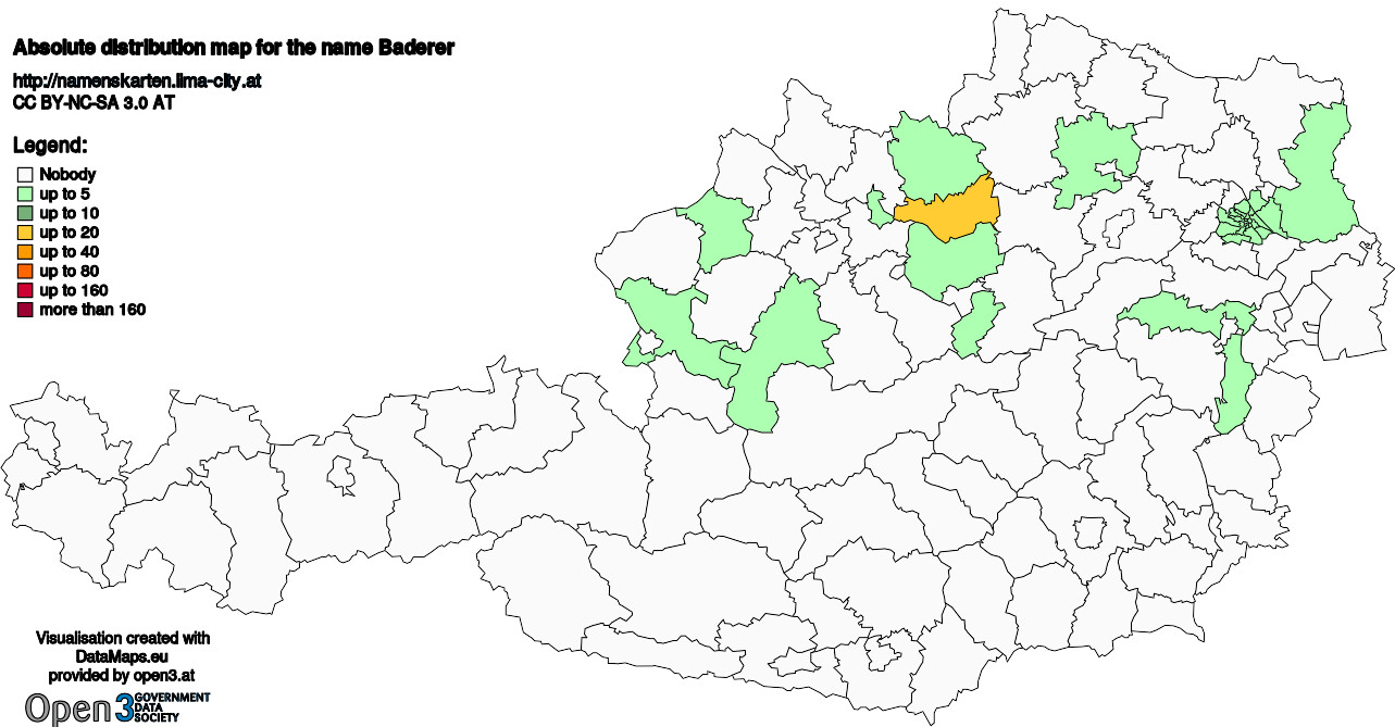 Absolute Distribution maps for surname Baderer