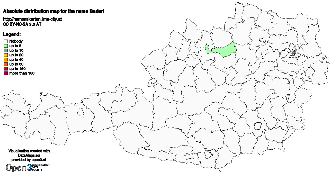 Absolute Distribution maps for surname Baderl