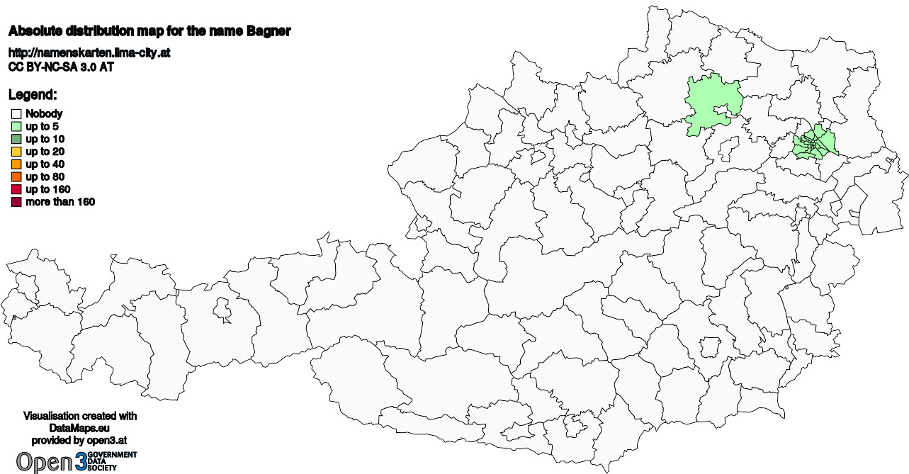 Absolute Distribution maps for surname Bagner