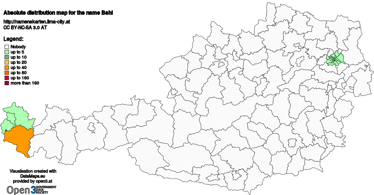 Absolute Distribution maps for surname Bahl