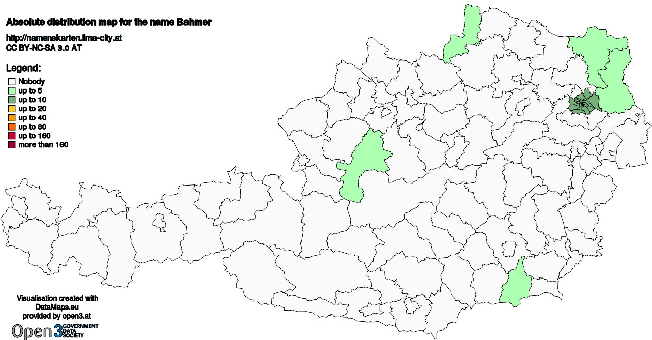 Absolute Distribution maps for surname Bahmer