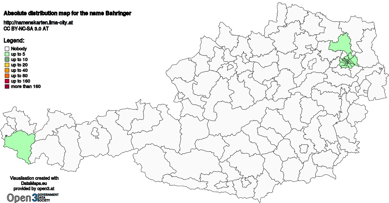 Absolute Distribution maps for surname Bahringer