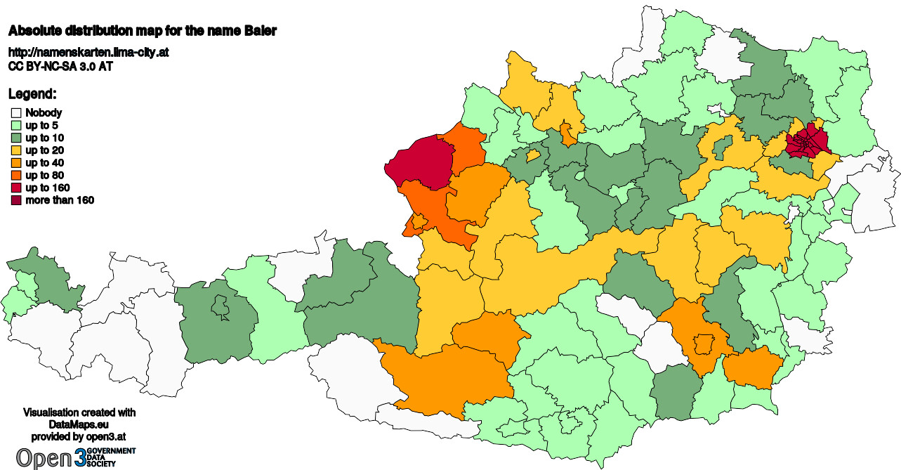 Absolute Distribution maps for surname Baier