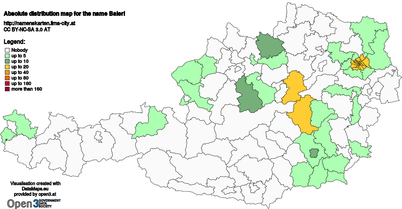 Absolute Distribution maps for surname Baierl