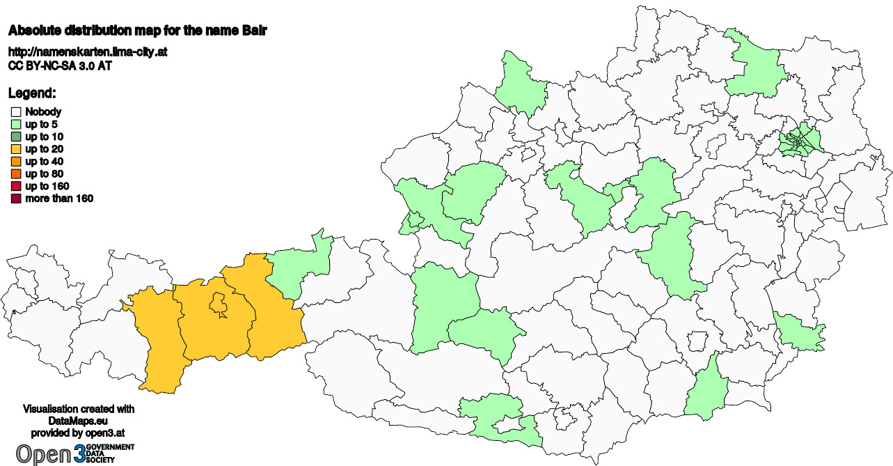 Absolute Distribution maps for surname Bair