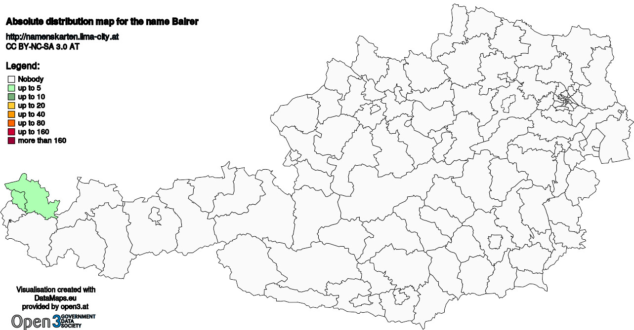 Absolute Distribution maps for surname Bairer