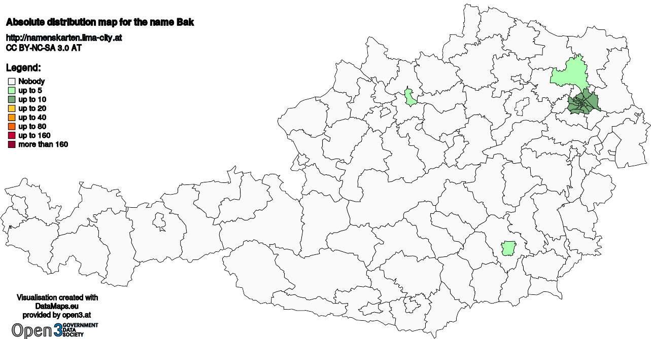 Absolute Distribution maps for surname Bak