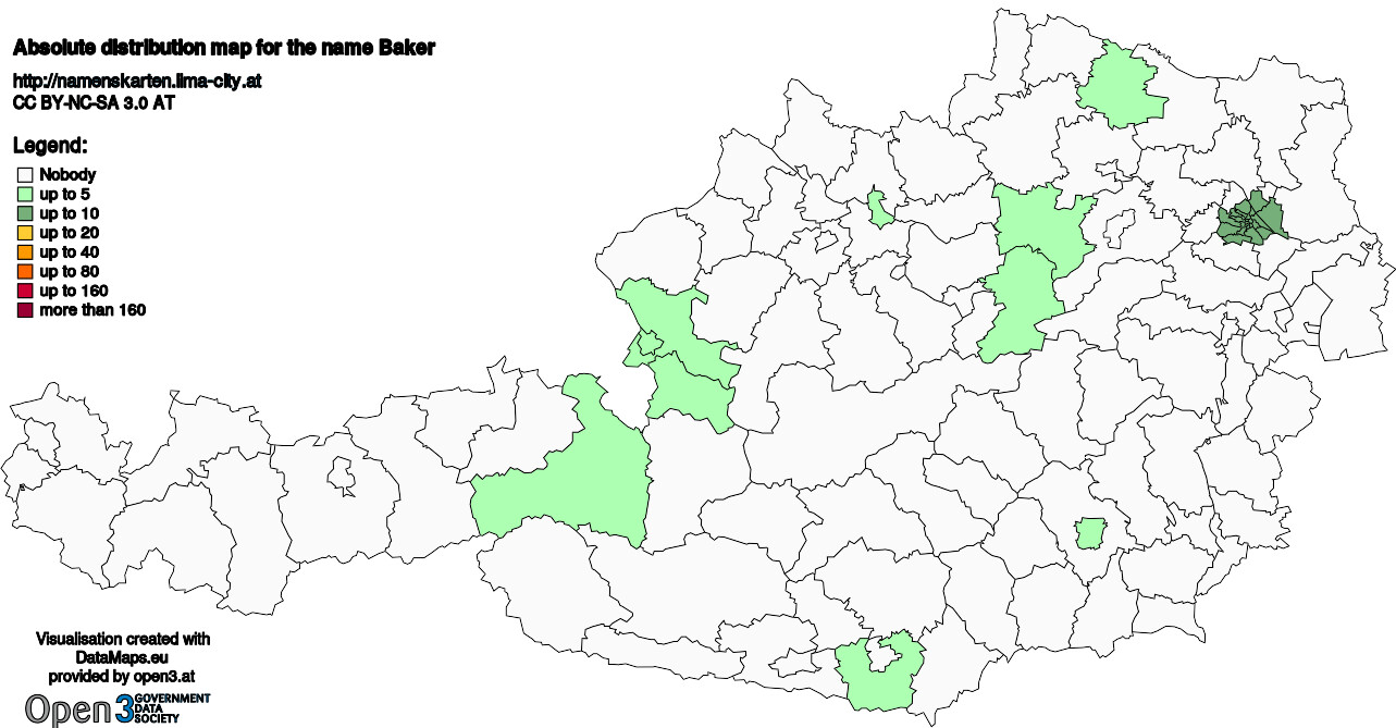 Absolute Distribution maps for surname Baker