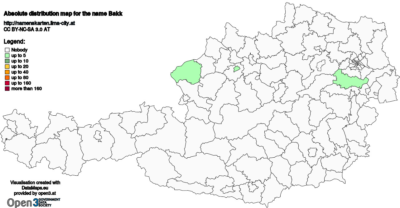 Absolute Distribution maps for surname Bakk