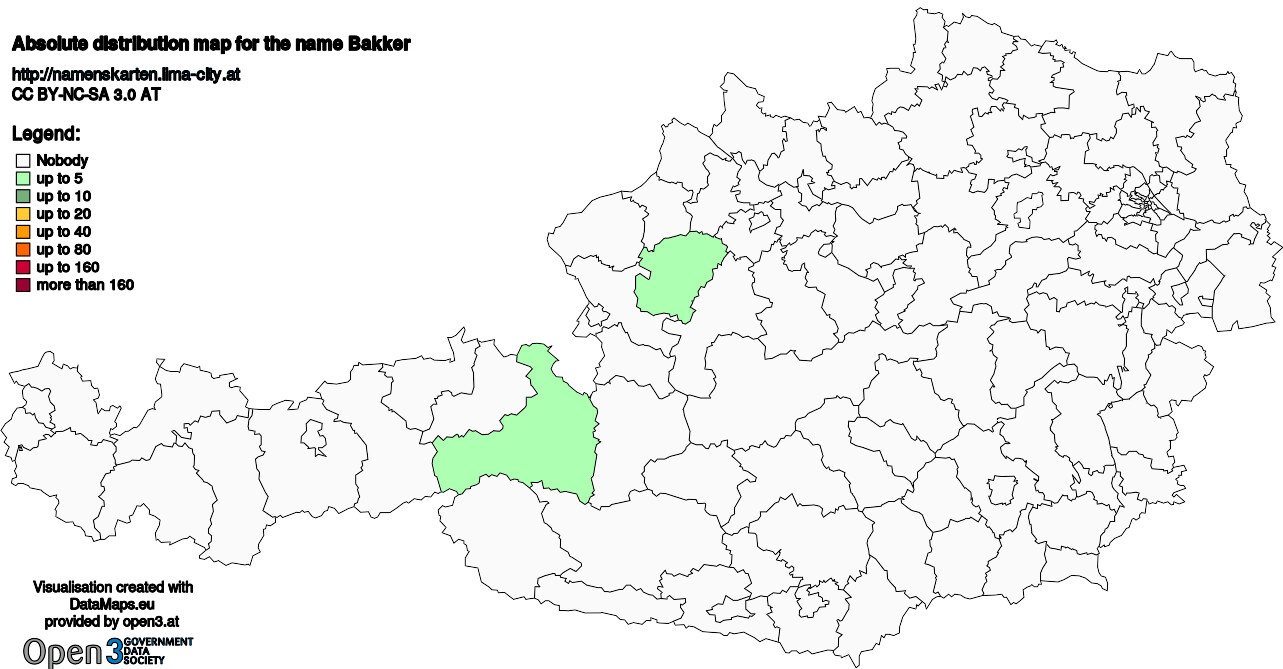 Absolute Distribution maps for surname Bakker