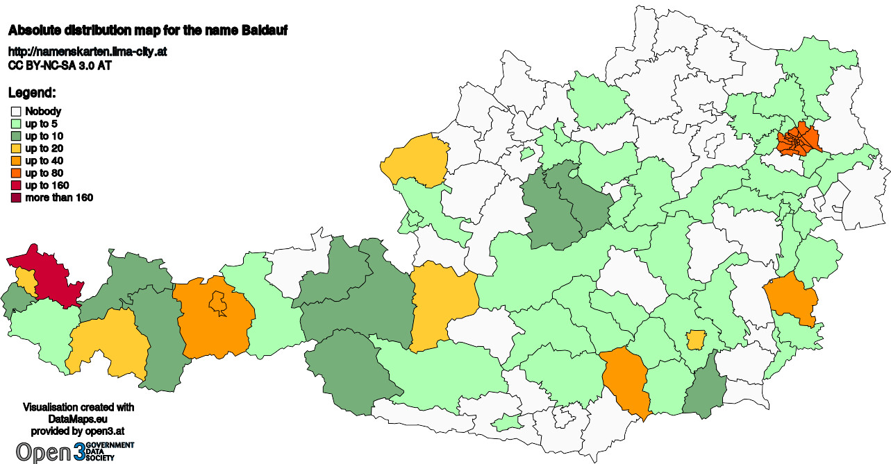 Absolute Distribution maps for surname Baldauf