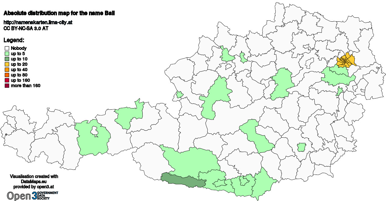 Absolute Distribution maps for surname Ball