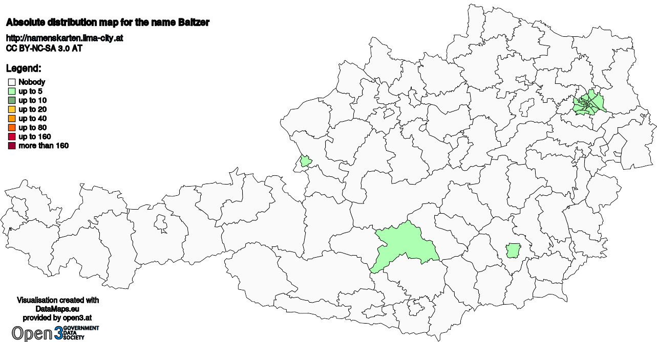 Absolute Distribution maps for surname Baltzer