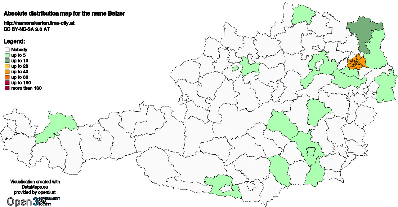 Absolute Distribution maps for surname Balzer