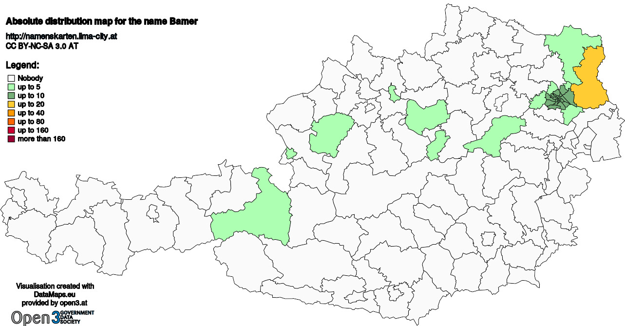 Absolute Distribution maps for surname Bamer