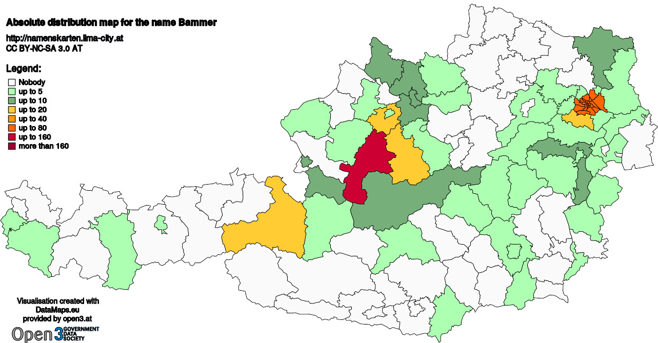 Absolute Distribution maps for surname Bammer