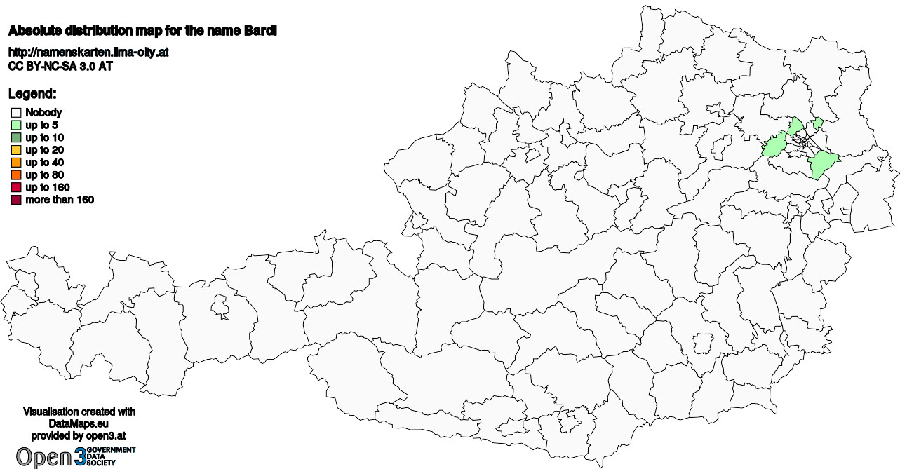 Absolute Distribution maps for surname Bardl